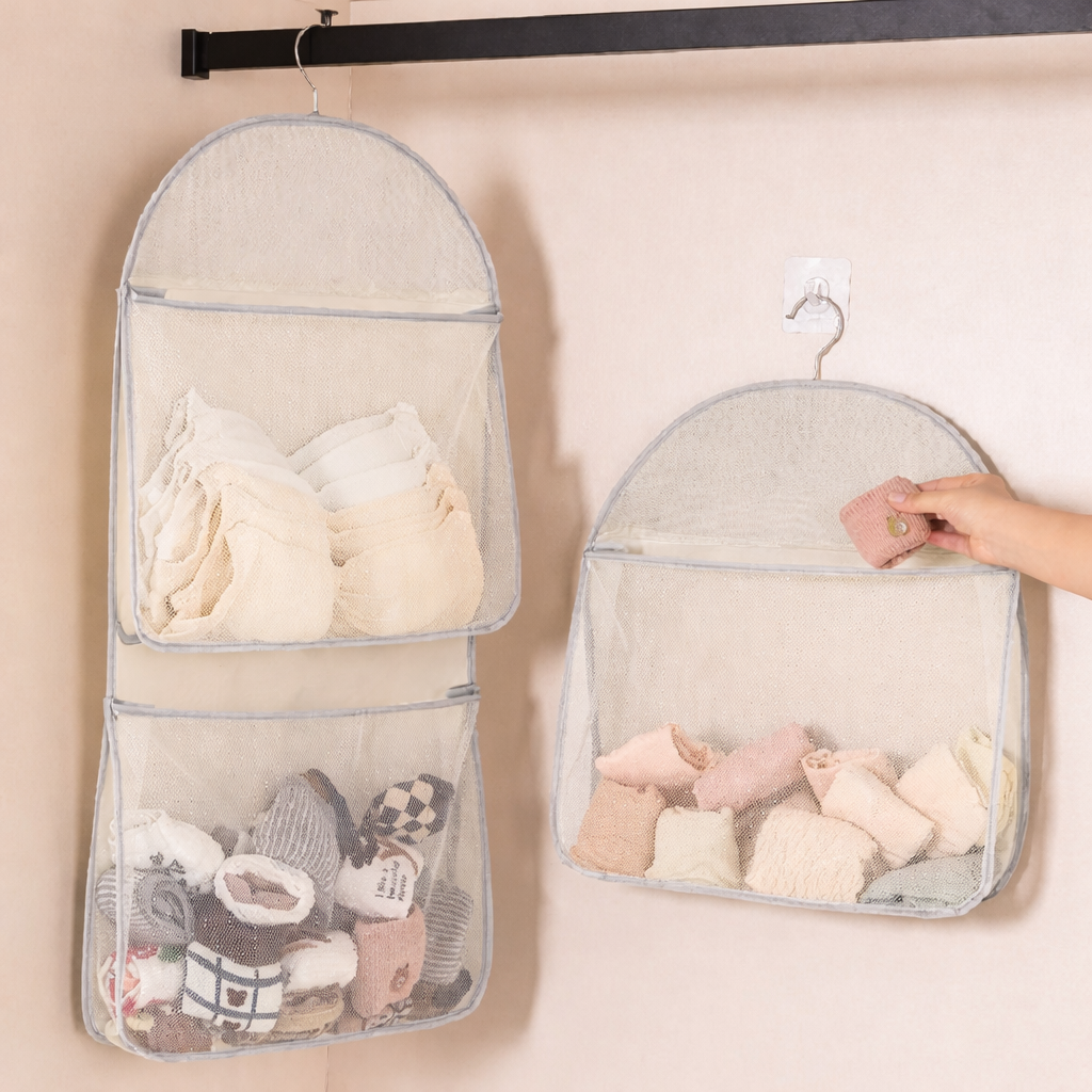 Clothing and sock storage hanging bag